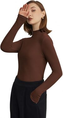Women's Long Sleeve Thermal Turtleneck Shirts Women Mock Turtleneck Fleece Lined Lightweight Thermal Top Workout Thermal Underwear Base Layer Pullover Tops Slim Fit Layer Soft