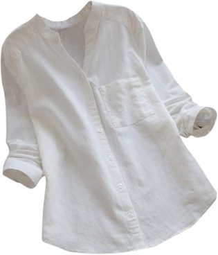 Women's Tops T-Shirt Sale Ladies Cotton Linen Casual Long Sleeve Button Down Loose Blouse Shirt