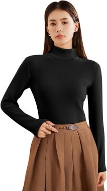 Women’s Thermal Turtleneck Shirts Mock Turtle Neck Fleece Lined Compression Long Sleeve Base Layer Tops Thermal Wear Pullover Sweater