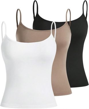 GORGLITTER Women's 3 Piece Scoop Neck Sleeveless Cami Top Set Slim Fit Workout Tank Vest Tops