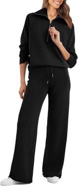 Glamaker Womens 2 Piece Outfits Sweatsuit Set Oversized Half Zip Sweatshirt Wide Leg Sweatpants Lounge Set Tracksuit