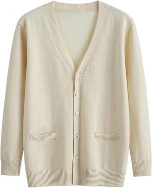 Women's Button Down V Neck Long Sleeve Soft Knit Cardigan Sweater, Fankle Basic Casual Open Front Fake Pocket Coat (XS-4XL)