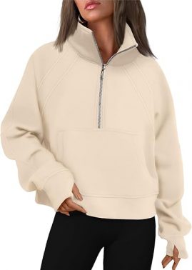 WYNNQUE Women’s Half Zip Fleece Sweatshirt, Winter Sweaters with Zipper and Thumb Hole