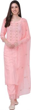 Trendmalls Women's Cotton Embroidery Salwar Suit Set Kurta Pant with Dupatta