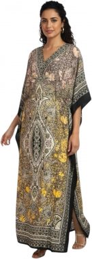 V-Neck Shaded Kaftan Multicolour Women's Essentials Tribal Ethnic Print Long Kaftan maxi dress with adjustable waist one size