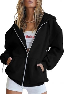 AUTOMET Womens Zip Up Y2K Hoodies Long Sleeve Fall Oversized Casual Sweatshirts Fleece Jacket with Pockets