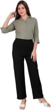 Women's Formal Shirt - Premium Poly Lycra Solid Blouse | Wrinkle-Free Office Wear | V Neck | 3/4 Sleeve Button-Down Shirt | Business Casual Workwear Top for Women
