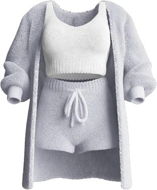 Knit Set 3-Piece, Cosy Knit Set (3 Pieces), Women's Sexy Warm Fuzzy Fleece 3 Piece Outfits Pajamas