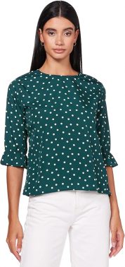Krave Women Black & Green Abstract Print Regular Top