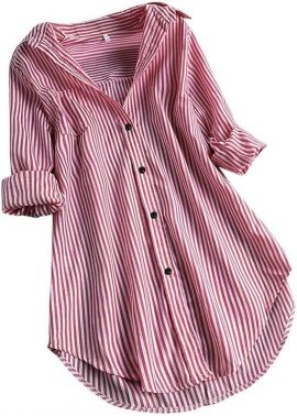 AEAEAE Women V-neck Long Sleeve Button Tops Ladies Summer Fashion Turn-down Collar Striped Printed Solid T-shirt Blouse Tops