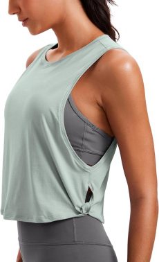 CRZ YOGA Women's Pima Cotton Workout Tank Crop Sports Shirt Sleeveless Yoga Running Tops