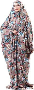 Floral Print Prayer Dress, Full Length With Attach Shawl, One- piece Long Sleeve Islamic Clothing FREESIZE JALABIYA MUSLIM PRAYER DRESS