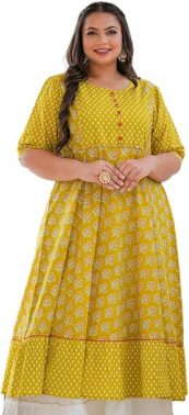 YASH GALLERY Women's Plus Size Cotton Floral Print Anarkali Kurta for Women