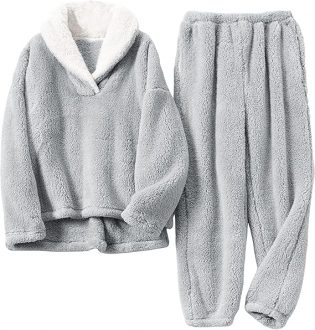 Faleave Women's Winter Fuzzy Pajama Set with Warm Fleece Pants